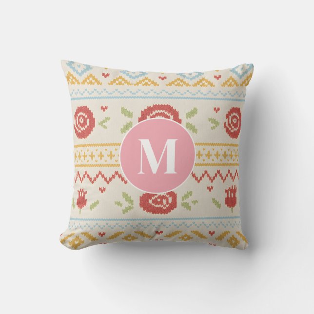 Personalized Folk Nordic Boho Floral Pattern Cushion (Front)