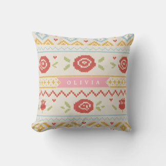 Personalized Folk Nordic Boho Floral Pattern Cushion
