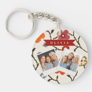 Personalized Folk Scandi Boho Vintage Floral  Key Ring