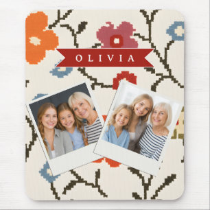 Personalized Folk Scandi Boho Vintage Floral Mouse Mat
