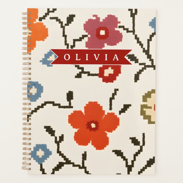 Personalized Folk Scandi Boho Vintage Floral  Planner (Front)