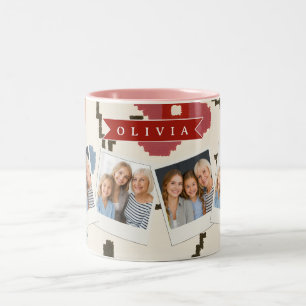 Personalized Folk Scandi Boho Vintage Floral Two-Tone Coffee Mug