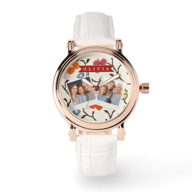 Personalized Folk Scandi Boho Vintage Floral  Watch (Front)