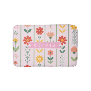 Personalized folk scandinavian floral pattern bath mat