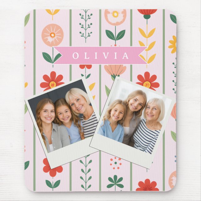 Personalized folk scandinavian floral pattern mouse mat (Front)