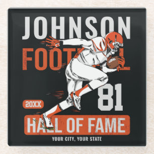 Personalized Football PLAYER Team NUMBER Sports Glass Coaster