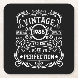 Personalized forty vintage 40th birthday party square paper coaster