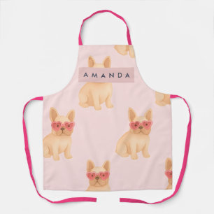 Personalized French Bulldog Heart Glasses Apron