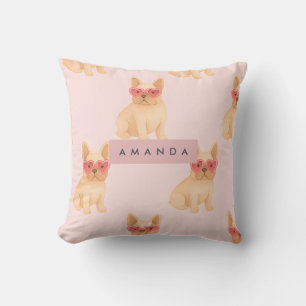 Personalized French Bulldog Heart Glasses  Cushion