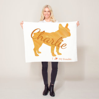 Personalized French Bulldog Pastel Orange Frenchi Fleece Blanket