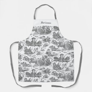Personalized French Chariot of Dawn Toile-Gray Apron