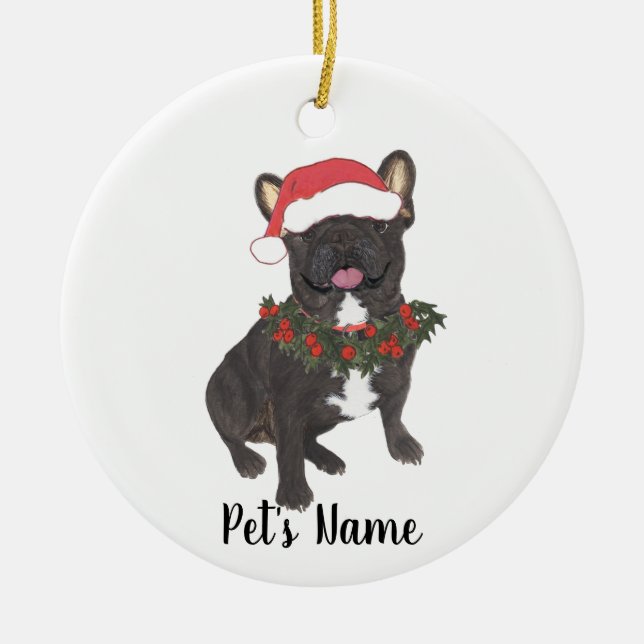 Personalized Frenchie (Black Brindle) Ceramic Tree Decoration (Front)
