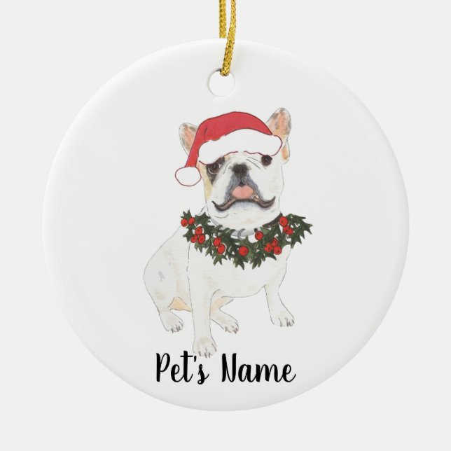 Personalized Frenchie (White Pied) Ceramic Tree Decoration (Front)