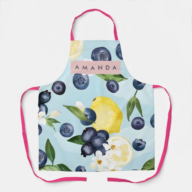 Personalized Fresh Blueberry Lemon Watercolor Apron (Front)