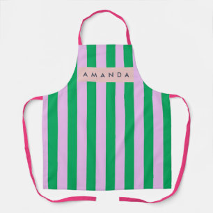 Personalized Fresh Green and Pink Striped Retro Apron