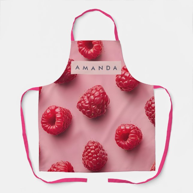 Personalized Fresh Raspberry Pattern on Pink Apron (Front)
