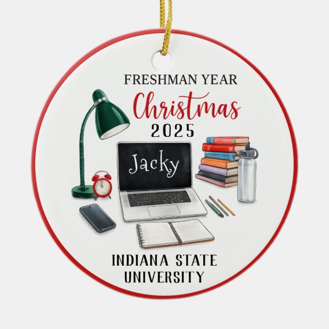 Personalized Freshman Year Christmas For College Ceramic Tree Decoration (Front)