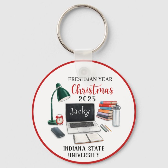 Personalized Freshman Year Christmas For College Key Ring (Front)