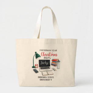 Personalized Freshman Year Christmas For College Large Tote Bag