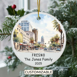 Personalized Fresno Ornament, California Ceramic Tree Decoration