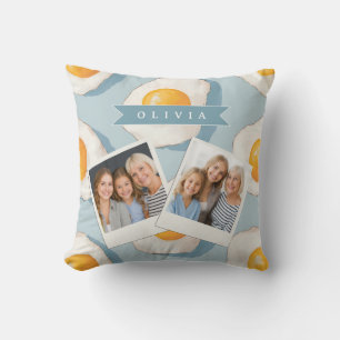 Personalized Fried Egg Pattern Fun Blue Funny Cushion