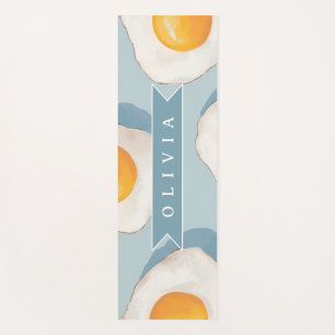 Personalized Fried Egg Pattern Fun Blue Funny Yoga Mat