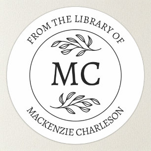 Personalized From the Library Monogram Bookplate Classic Round Sticker