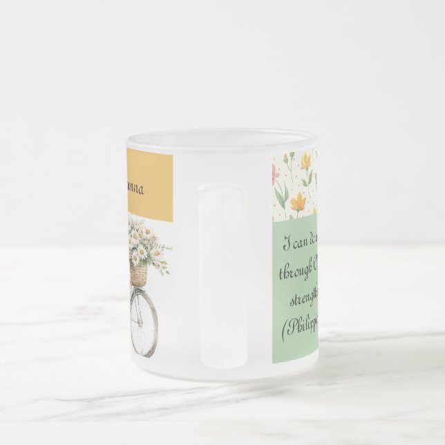  Personalized Frosted Glass Mug -  Floral Bicycle  (Handle)