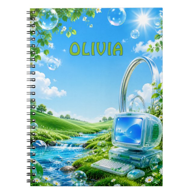 Personalized Frutiger Aero Kids Name Notebook (Front)