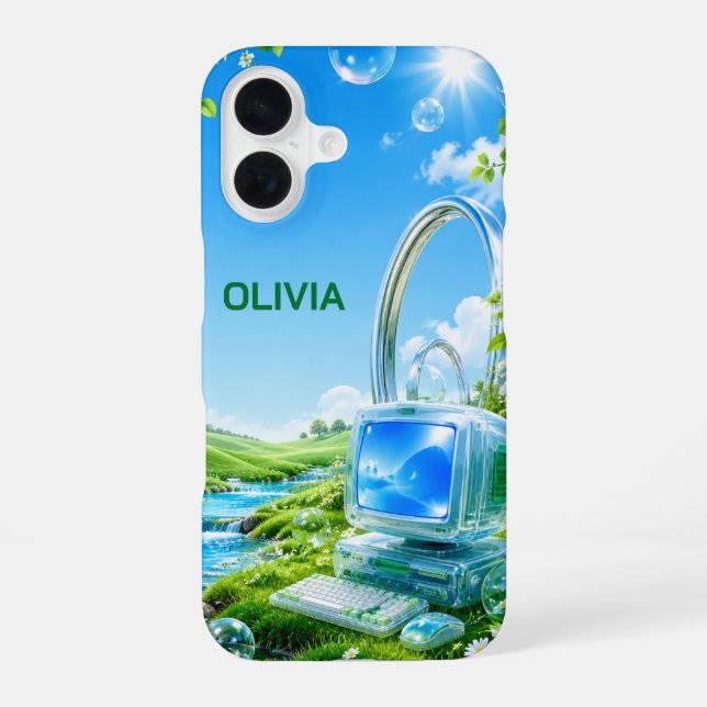 Personalized Frutiger Aero Name iPhone 16 Case (Back)