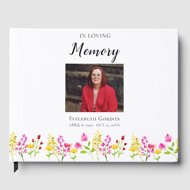 Personalized Funeral Floral Memorial Remembrance K Guest Book (Front)