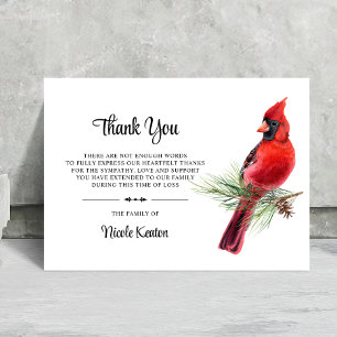 Personalized Funeral THANK YOU Cardinal Note