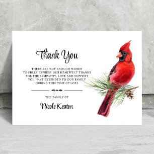 Personalized Funeral THANK YOU Cardinal Note Card