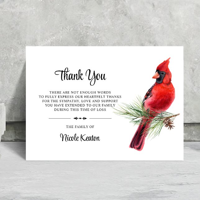 Personalized Funeral THANK YOU Cardinal Note Card (Creator Uploaded)