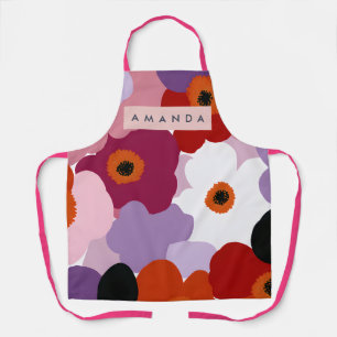 Personalized Funky Red and Pink Flower Design Apron
