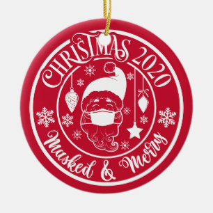 Personalized Funny 2020 Masked & Merry Christmas Ceramic Tree Decoration