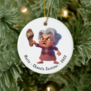 Personalized Funny Chancla Survivor Navidad Ceramic Tree Decoration