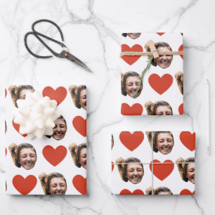 Personalized Funny Custom Face Photo Love Heart  Wrapping Paper Sheet