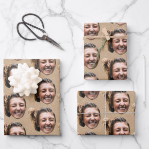 Personalized Funny Kraft Custom Face Photo Girly Wrapping Paper Sheet