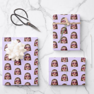 Personalized Funny Lavender Custom Face Photo Wrapping Paper Sheet