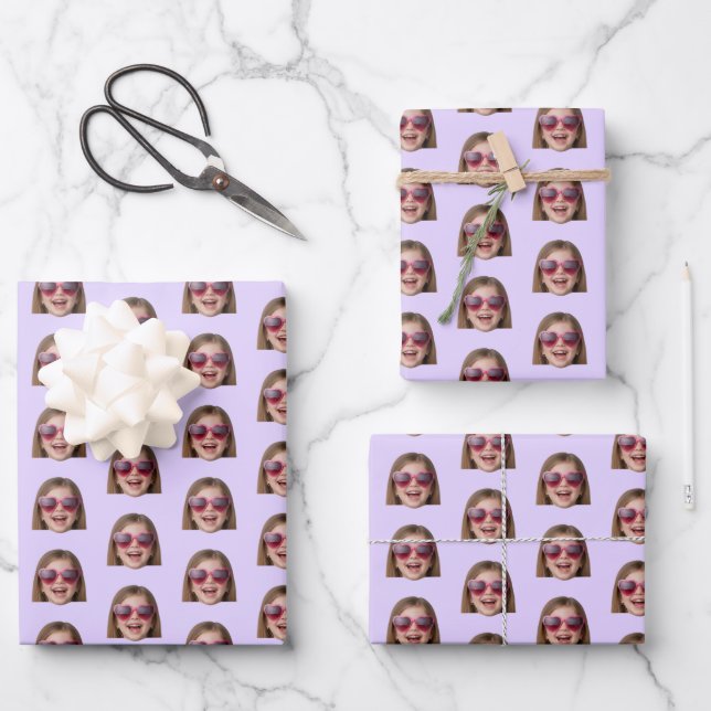 Personalized Funny Lavender Custom Face Photo Wrapping Paper Sheet (Front)