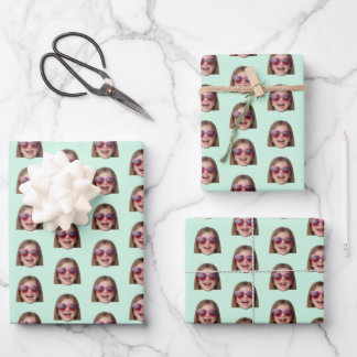 Personalized Funny Mint Green Custom Face Photo Wrapping Paper Sheet