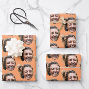 Personalized Funny Orange Custom Face Photo Girly Wrapping Paper Sheet
