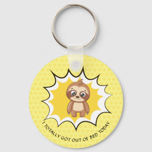 Personalized Funny Quote   Yellow Polka Dot Sloth Key Ring