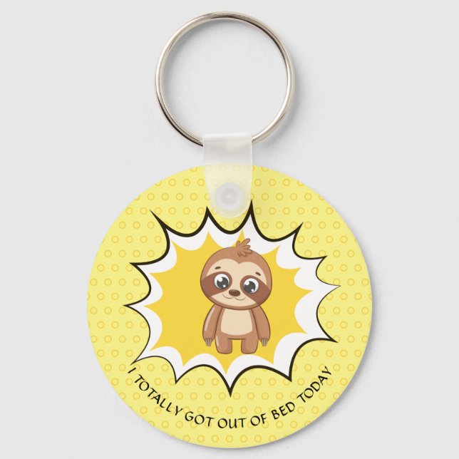 Personalized Funny Quote | Yellow Polka Dot Sloth Key Ring (Front)