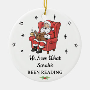 Personalized Funny Santa Book Lover Christmas Ceramic Tree Decoration
