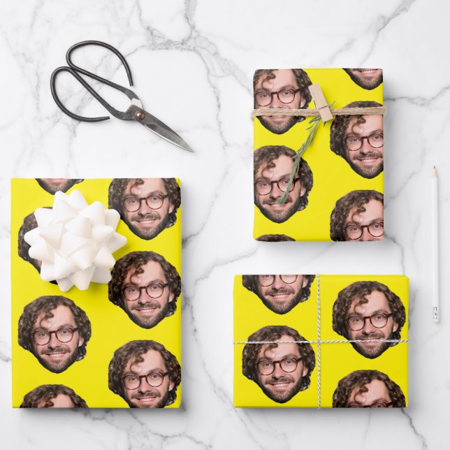 Personalized Funny Yellow Custom Face Photo Wrapping Paper Sheet (Front)