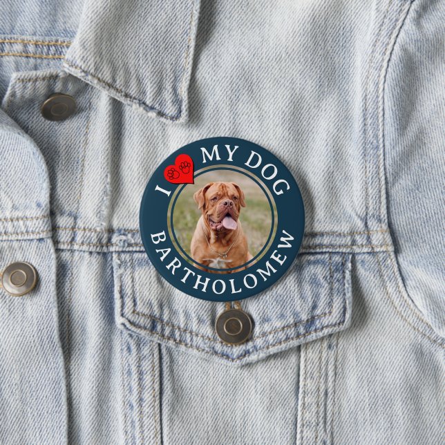 Personalized Furbaby Mastiff Photo I LOVE MY DOG  7.5 Cm Round Badge (In Situ)