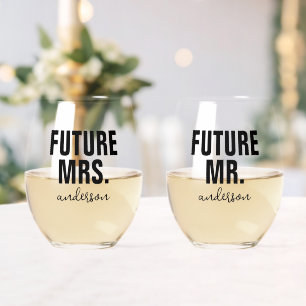 Personalized Future Mr and Mrs Name Wedding  Stemless Wine Glass