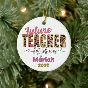 Personalized Future Teacher Cheetah Print Ornament